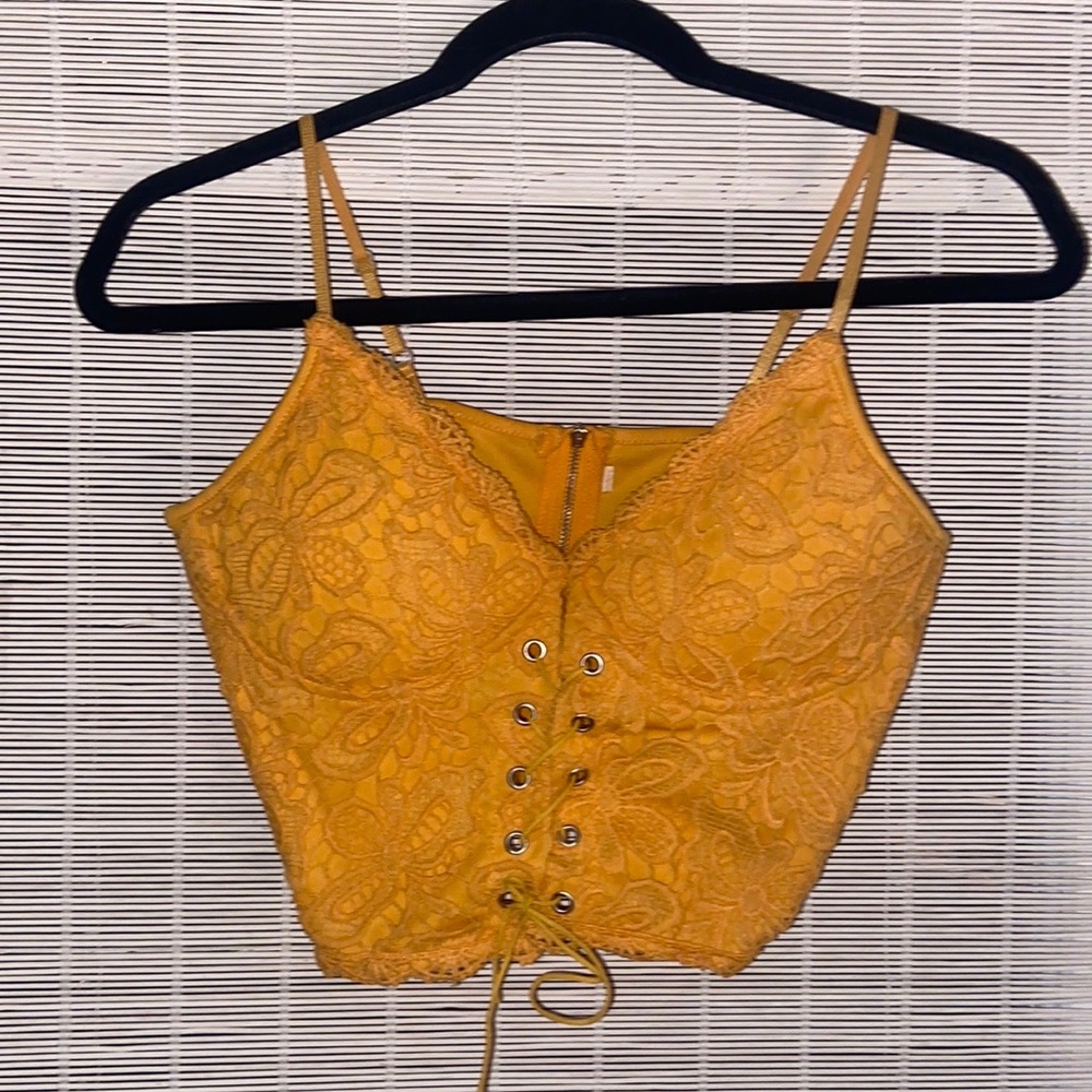 Yellow lace design crop top
